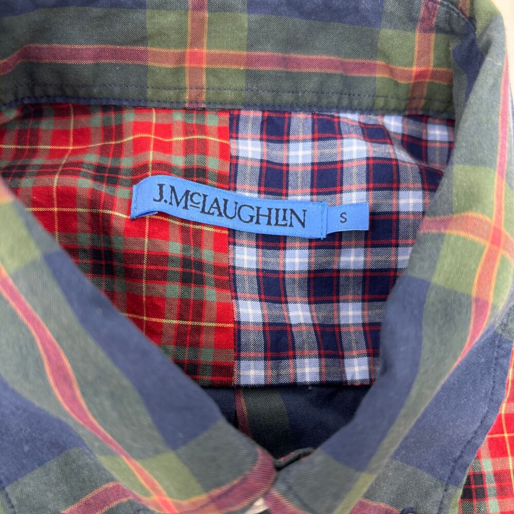 J. McLaughlin Mens Small Blue Red Green Plaid Color Block Long Sleeve Shirt - Picture 2 of 5